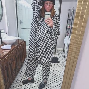 Dressed in LaLa Large Black and White Check Satin Playsuit